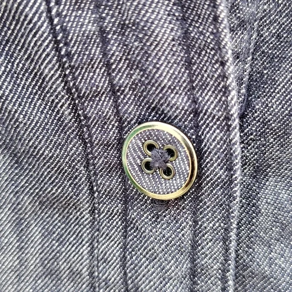 Denim Button-Up Ruffle Collar Shacket - Picture 4 of 8